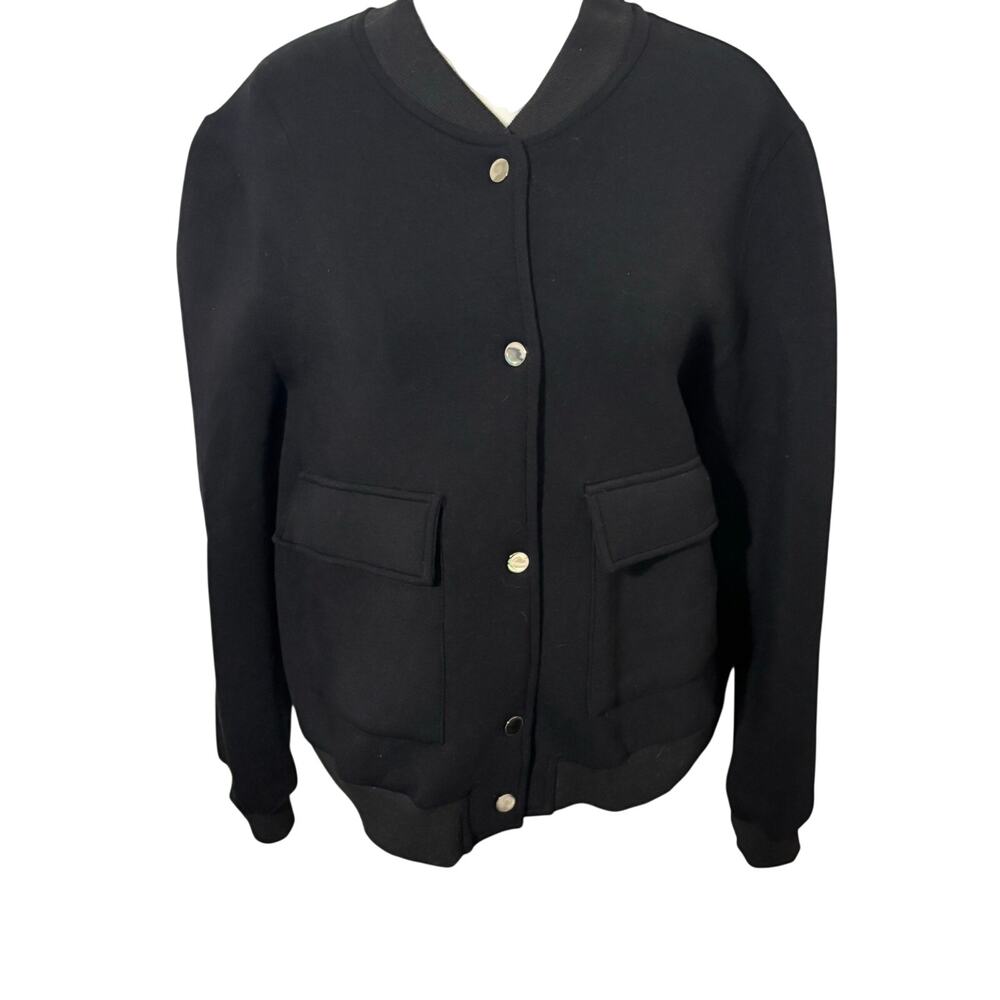 PrettyGarden Black Snap Front Bomber Jacket Women’s Large 12–14